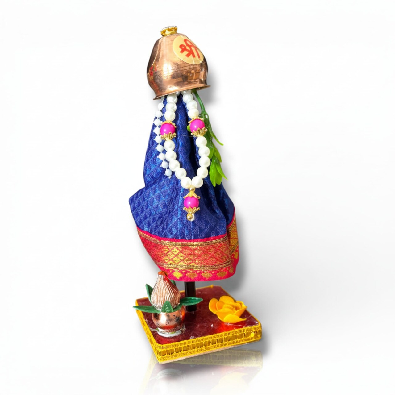 Readymade (7inch) Mini Gudi Padwa Decoration for Home | Traditional Gudi Showpiece with Plastic Gathi Mala - Maharashtrian New Year Gift